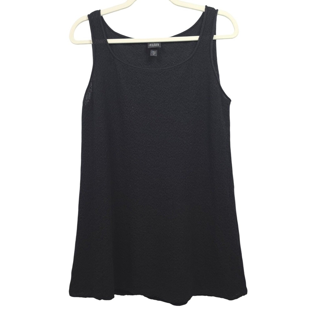 Eileen Fisher Washable Wool Crepe‎ Tank M Black Scoop Neck Tunic Shell